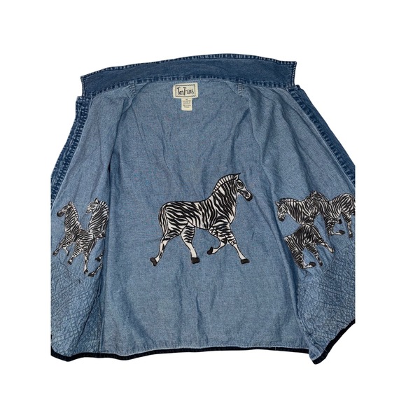 Tantrums Vintage Denim Zebra Embroidered Button Front Vest Womens 1X Blue Cotton - Picture 7 of 8